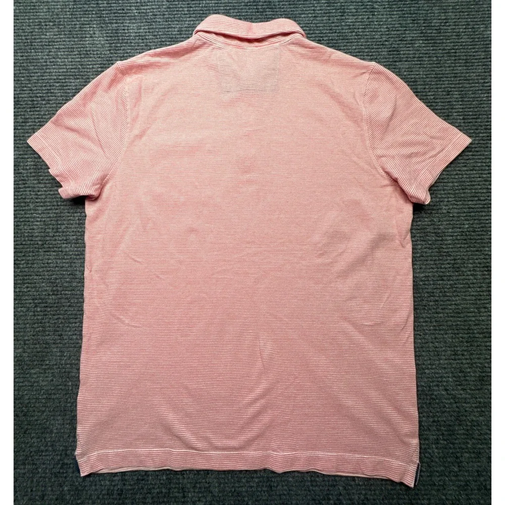 Banana Republic Polo Shirt Men Large Coral Reef Organic Cotton Pique Mini Stripe